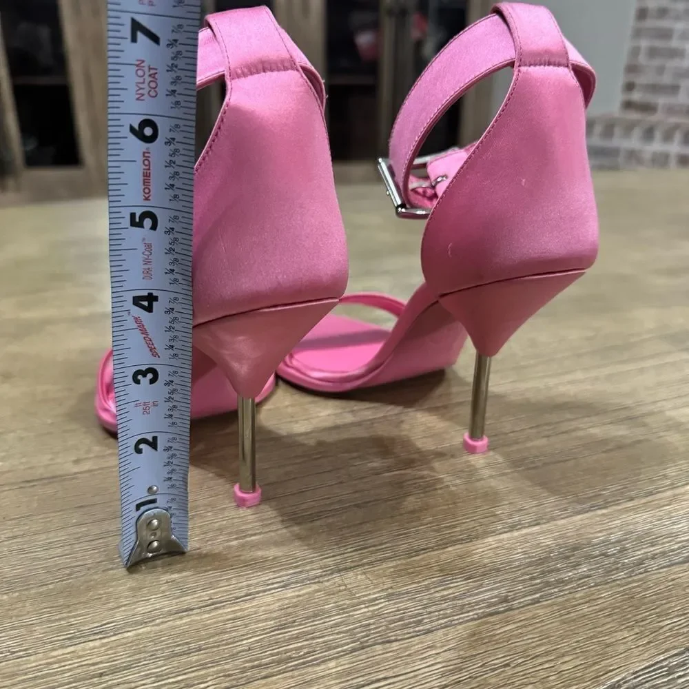 Alexander McQueen Stiletto Sandal Heels Pink Calf Leather Satin US 6.5‎ / 36.5